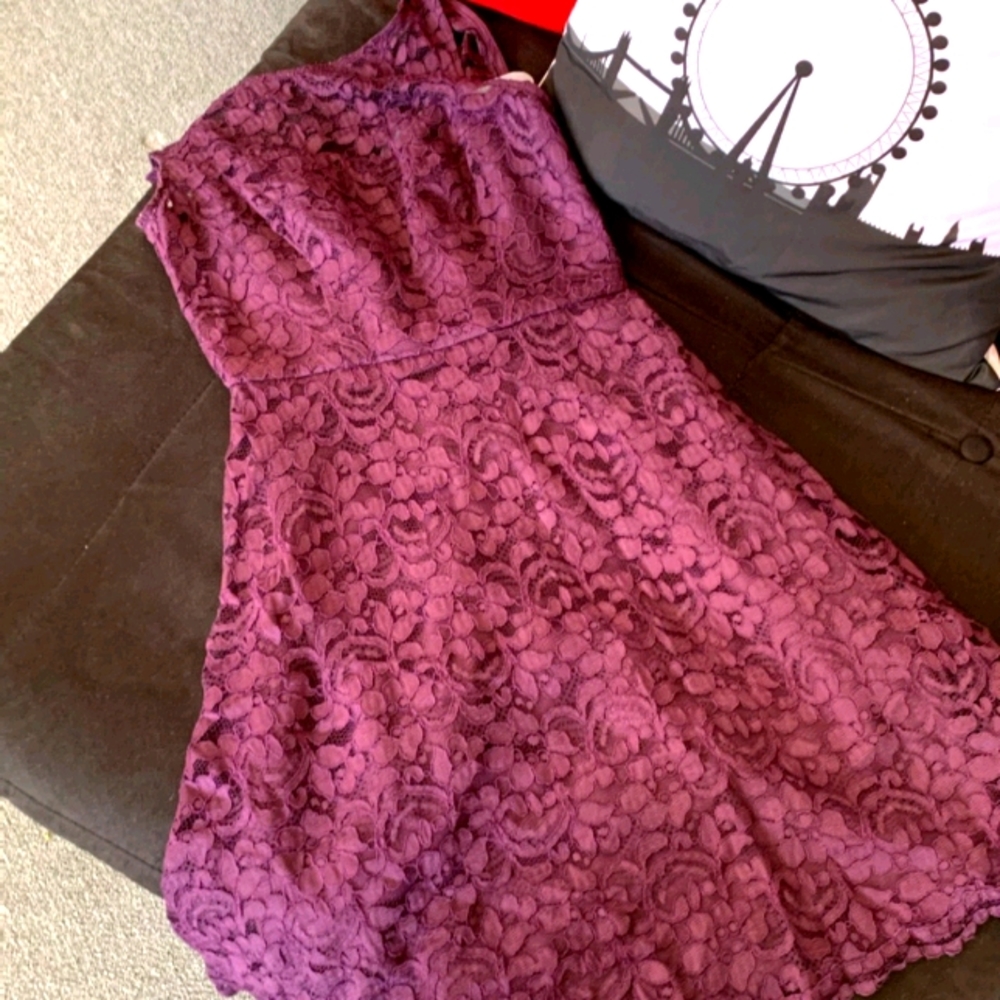 Wine Color Lace Formal Dress